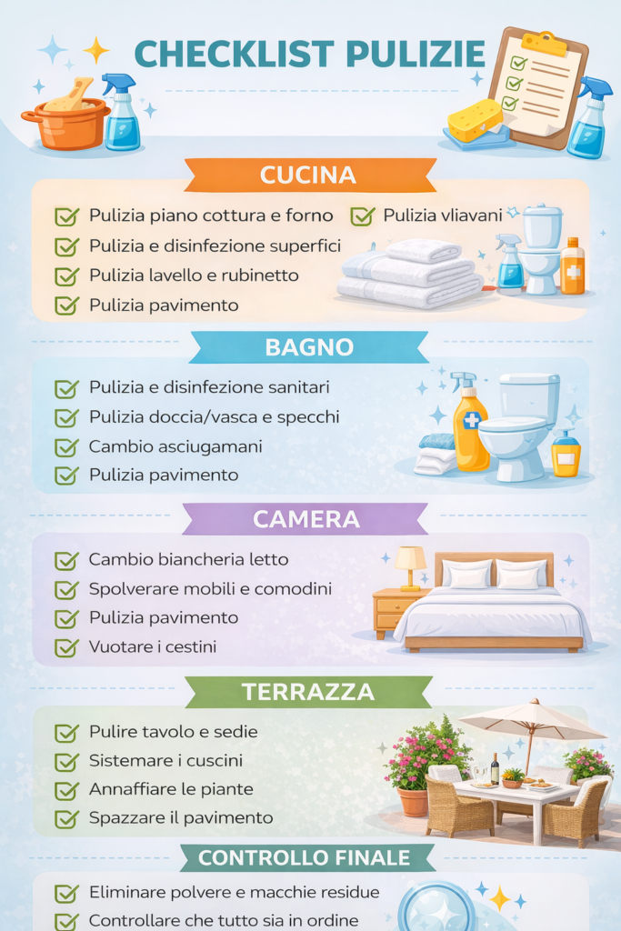 Checklist pulizie casa vacanze infografica