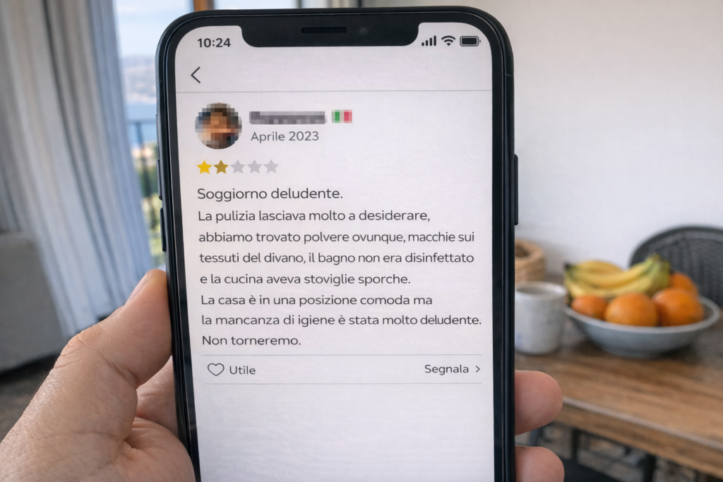 Esempio recensione negativa pulizia casa vacanze