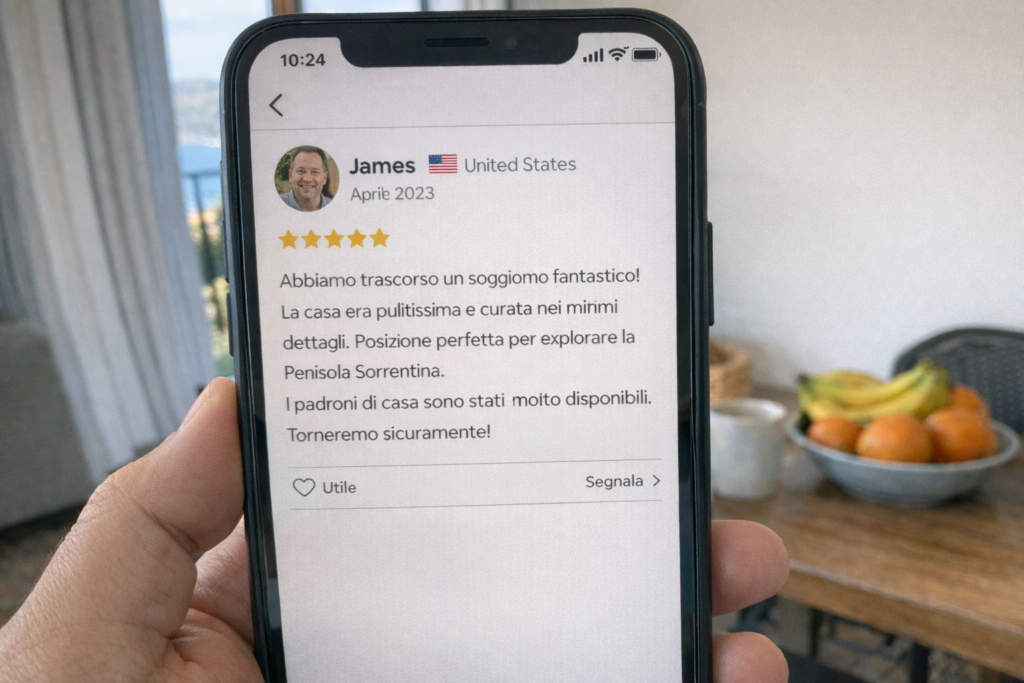 Recensione positiva pulizia casa vacanze Airbnb a Positano